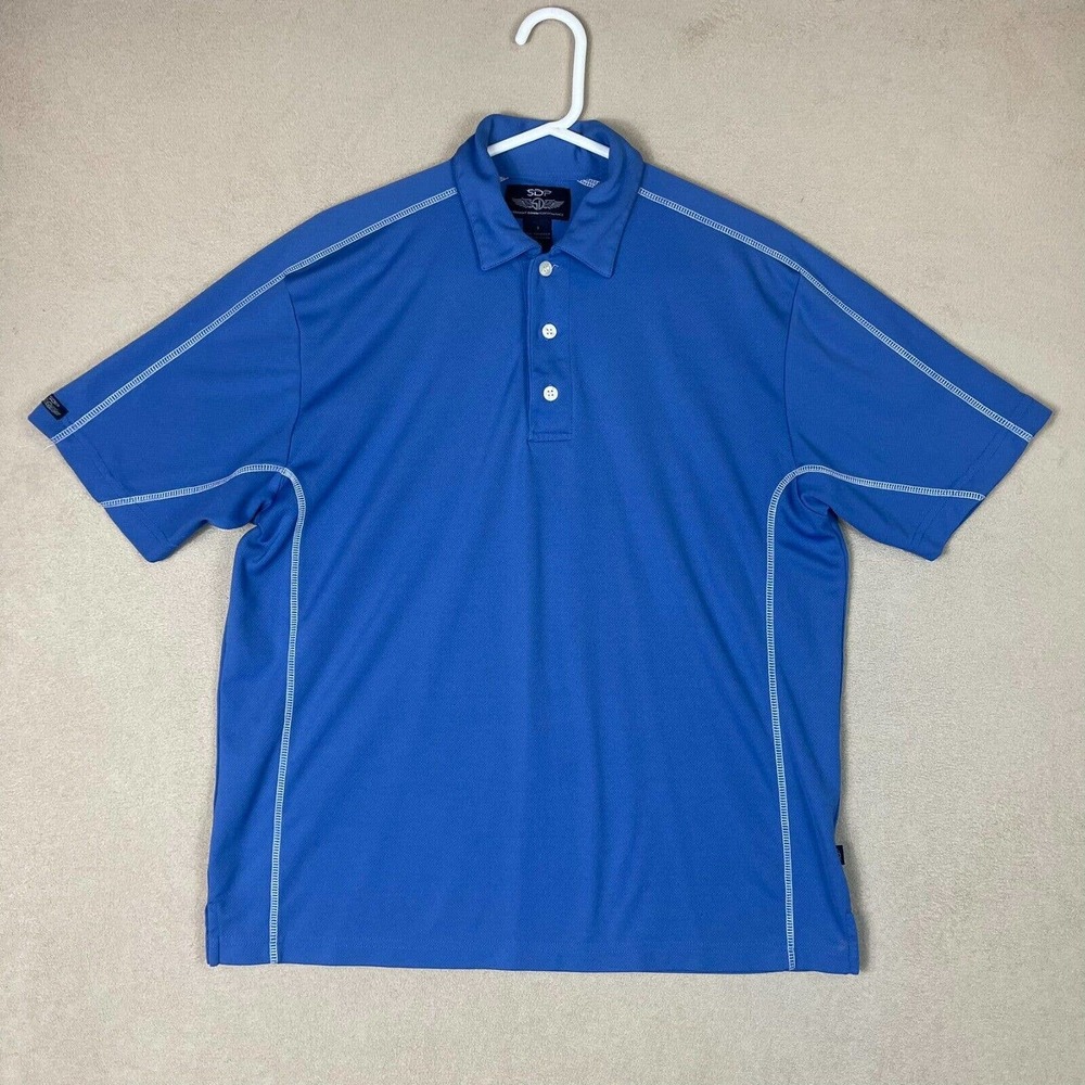 Straight Down Performance Polo Shirt Adult Small Blue Golf Rugby Slit Mens